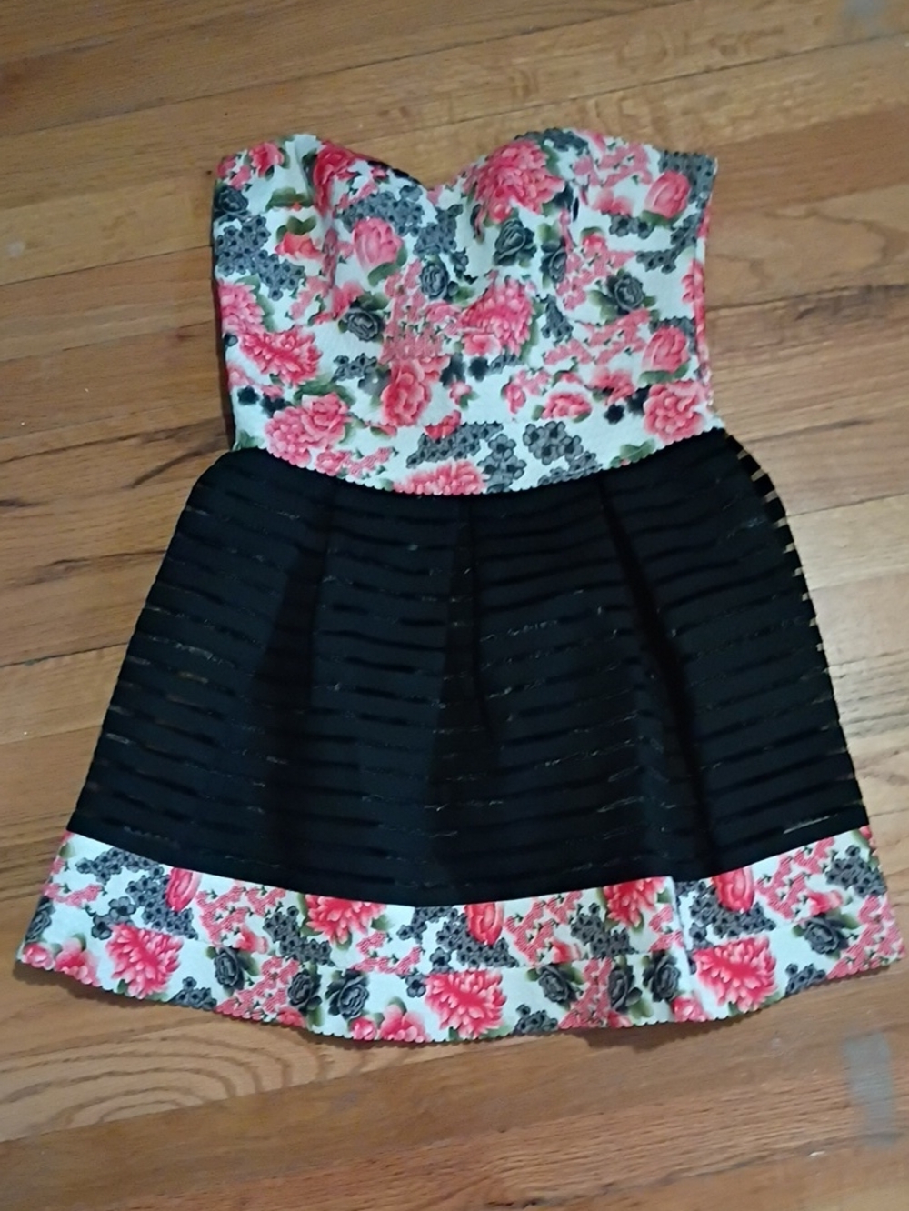 Size LARGE Floral Bustier Dress with Black Skirt